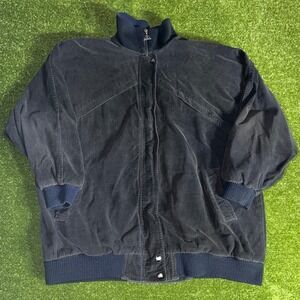 Vintage Pacer Corduroy Bomber Jacket Navy Blue Full Zip Mens Large Made in Korea